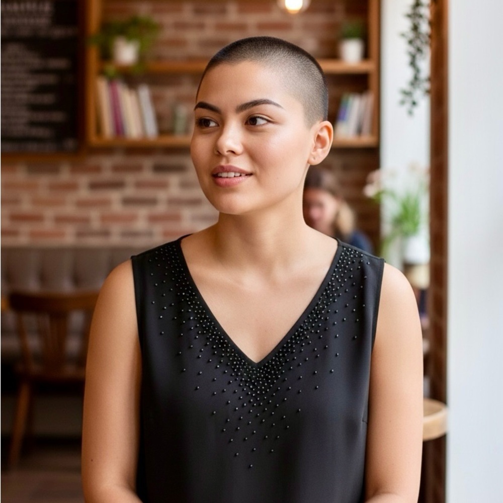 Vintage J.R. Nites ladies 90s black beaded V Neck Dress Top-size XL??